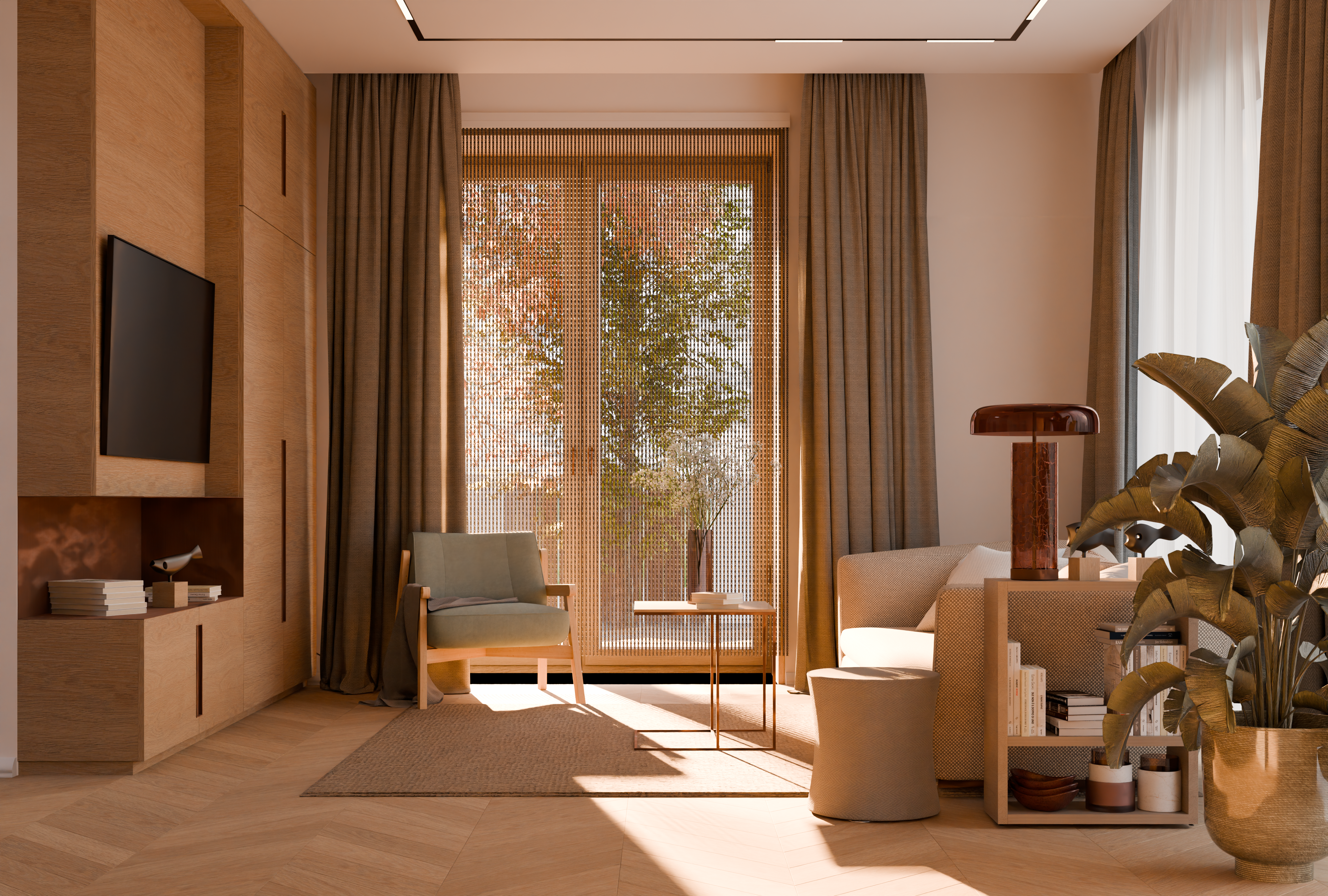 Licht interieur met een vliegengordijn voor een tuindeur